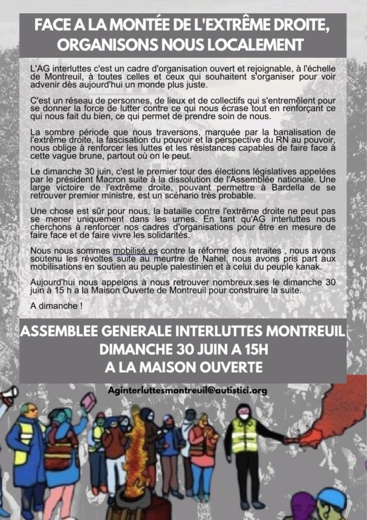 Assemblée Antifasciste Organisons nous localement, dimanche 30 juin.