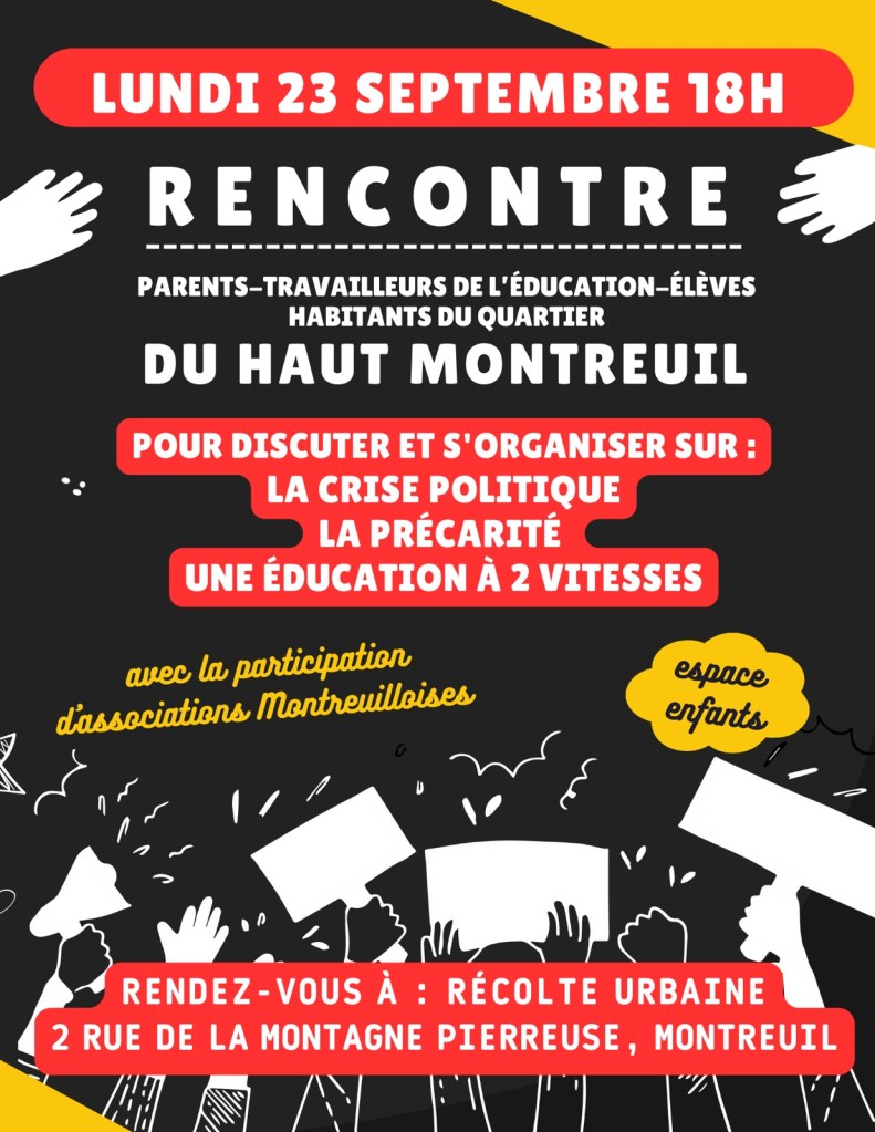 Rencontre du Haut Montreuil, lundi 23 septembre à 18h.