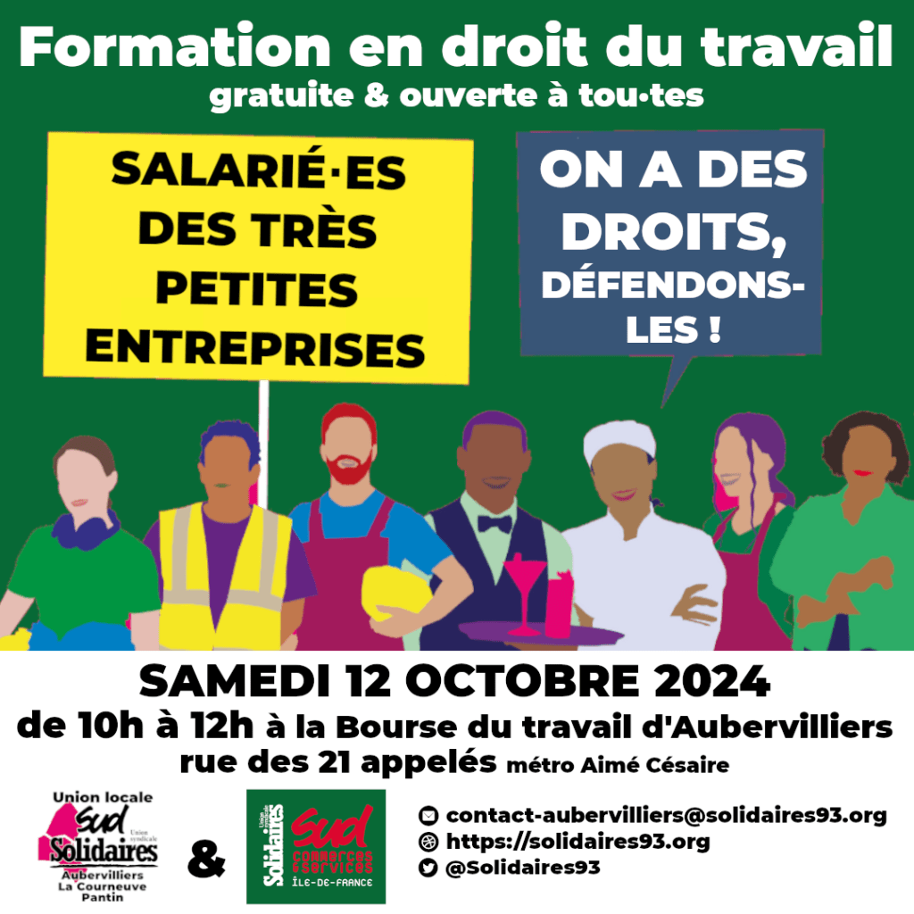 Formation sur les droits des salarié-es des TPE, le 12 octobre à Aubervilliers.