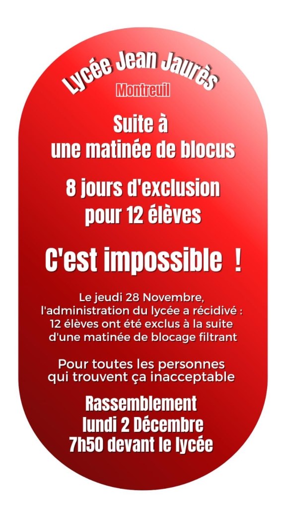 Rassemblement devant le lycée Jean Jaurès, le 2 décembre.