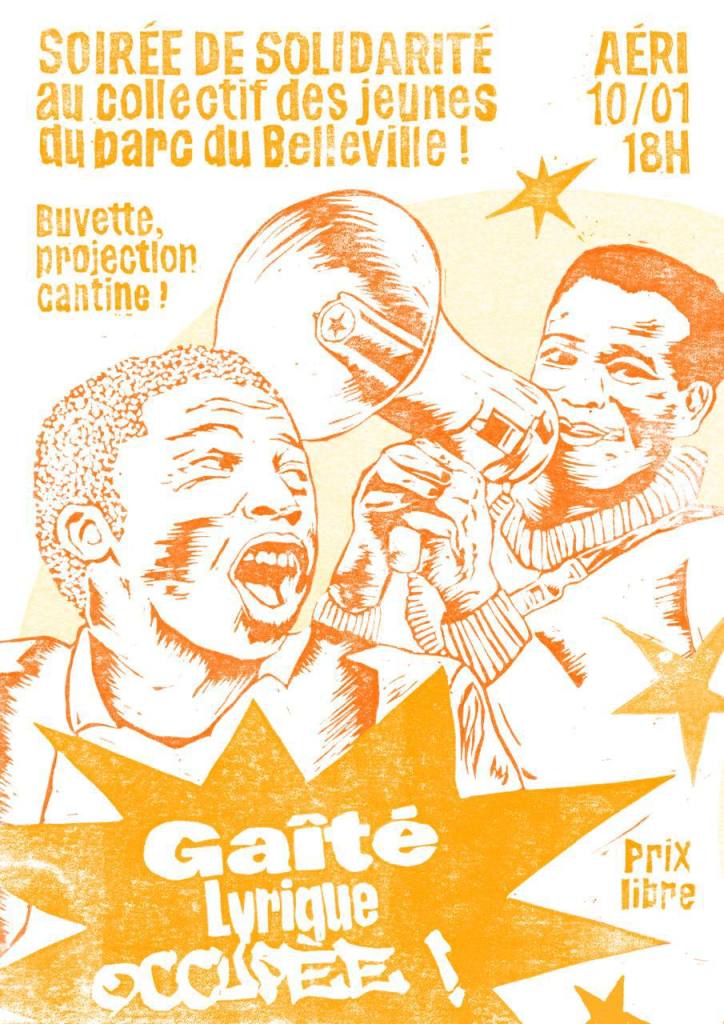 Soirée projection et cantine en solidarité au collectif des jeunes du parc de Belleville. Vendredi 10 janvier.