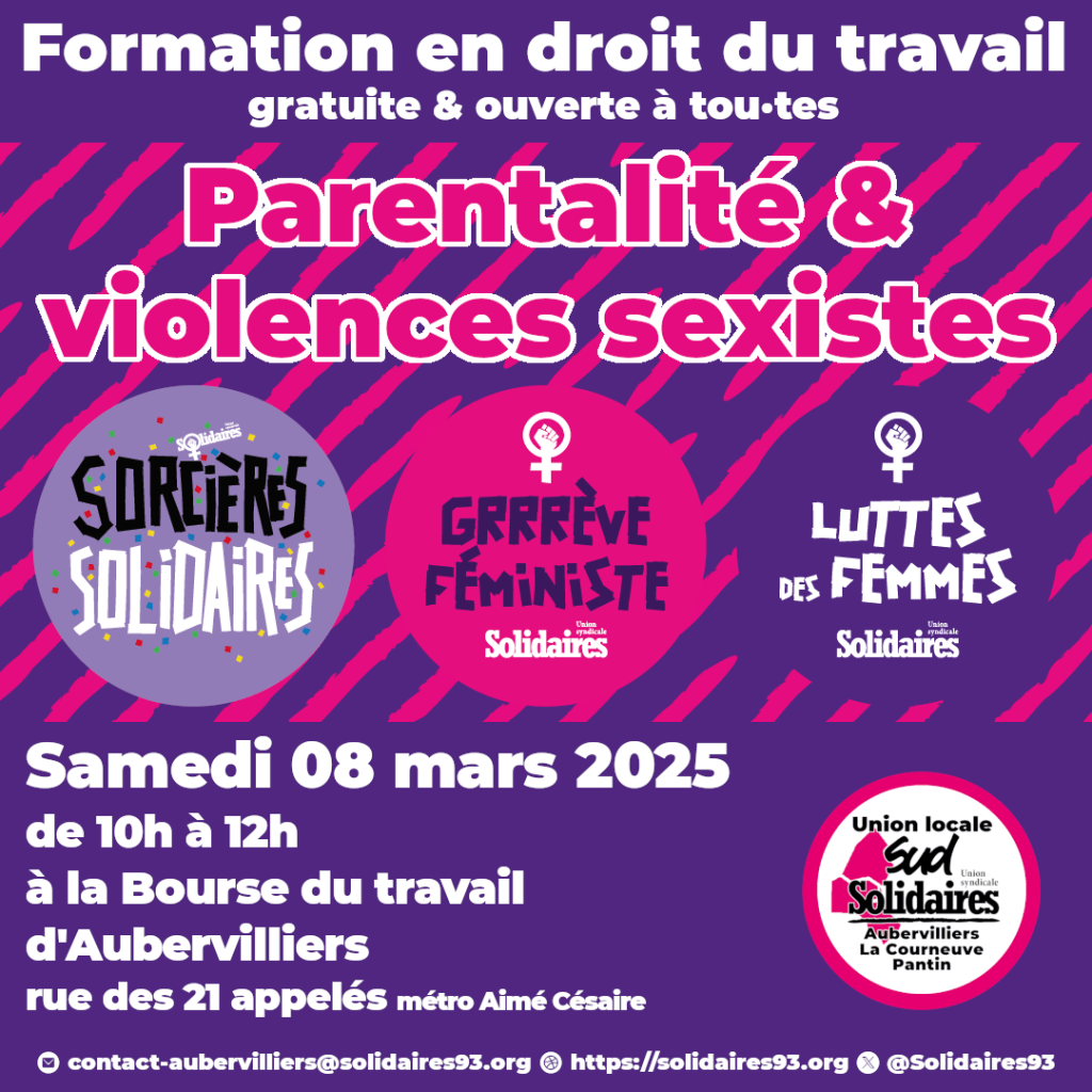 Aubervilliers, cours de droit du travail : Parentalité et violences sexistes, samedi 8 mars.