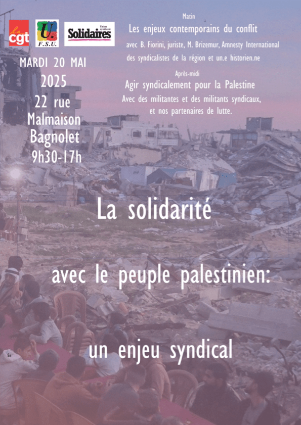 Journée intersyndicale Palestine, 20 mai à Bagnolet.