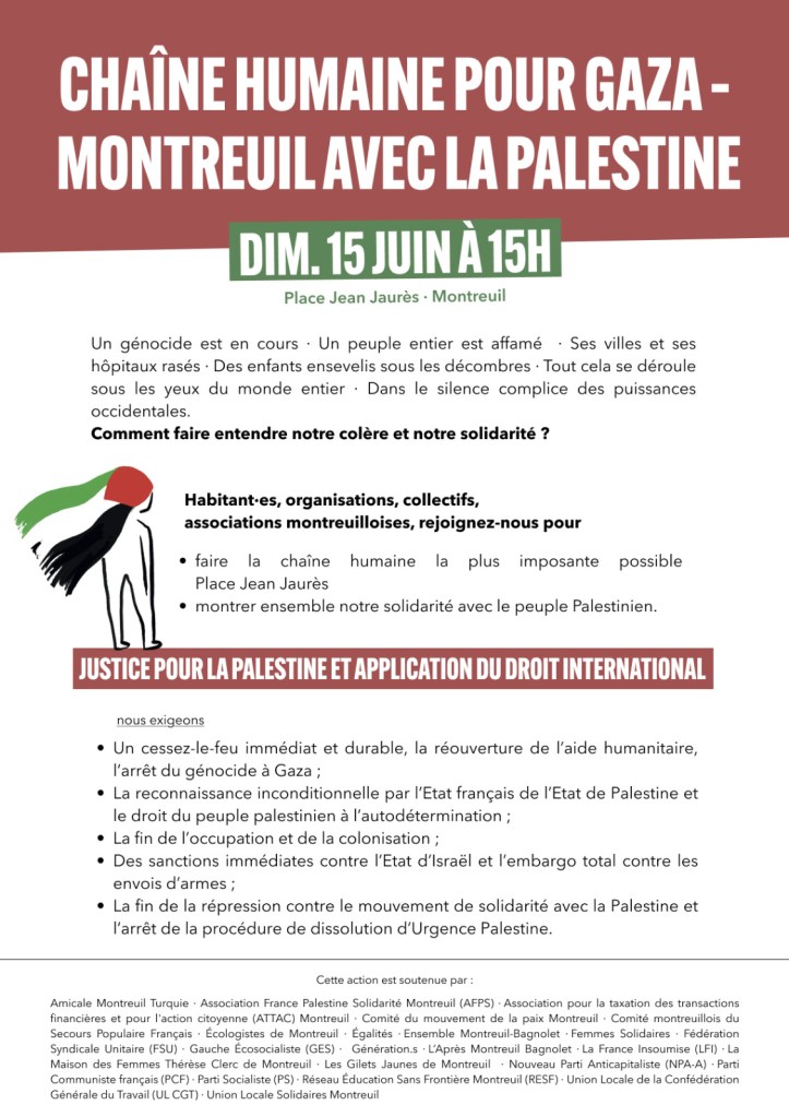 Chaîne humaine pour Gaza, 15 juin.