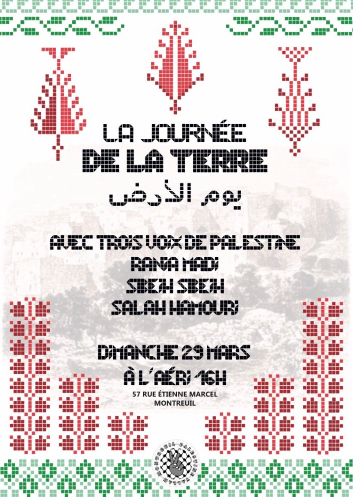 Palestine et la Journée de la Terre, le 29 mars.