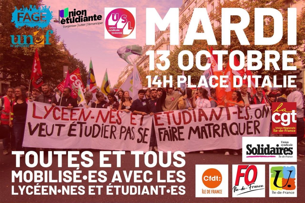 Le mardi 13 octobre 2026 : en grève et dans la rue avec la jeunesse en lutte !